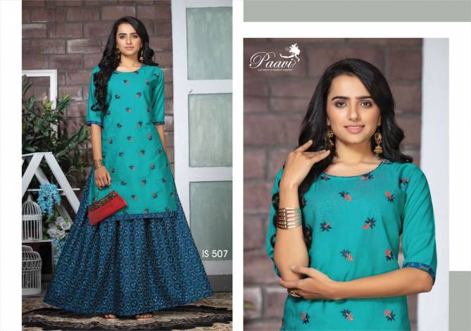Paavi Indian Style 5 Fancy Ethnic Wear Rayon Printed  Kurti With Bottom Collection